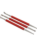 Three red dual tipped leather craft modeling pens from 20 Piece Leather Carving And Stamping Tools Set For DIY Saddle Making.