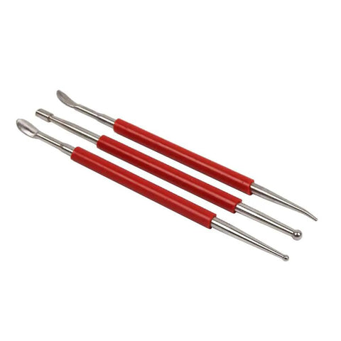 Three red dual tipped leather craft modeling pens from 20 Piece Leather Carving And Stamping Tools Set For DIY Saddle Making.