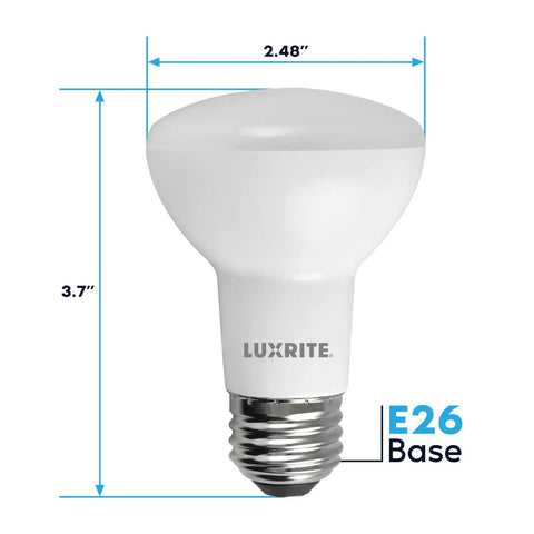 R20 LED Flood Light Bulb 6.5W, 460 Lumens, 3500K Natural White, Dimmable, Energy Star, Damp Rated, E26 Base with dimensions