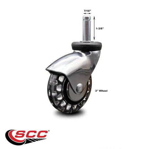 3 Inch Heavy Duty Polyurethane Caster Wheels With Bright Chrome Hood Top Tier Grip Ring Stem Zero Friction Roll 7 16 Inch Stem Length For Furniture Carts And Rolling Rigs