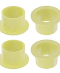 Four Pack Yellow Pom Flanged Sleeve Bearings 10 Mm Inner 12 Mm Outer Oilless Bushings Self Lubricating Mechanical Hardware visible from the front.