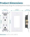 Must Have Decorator Outlet Socket 15 Amp 125 Volt Tamper Resistant Receptacle With Grounding And Wall Plates UL Listed dimensions diagram