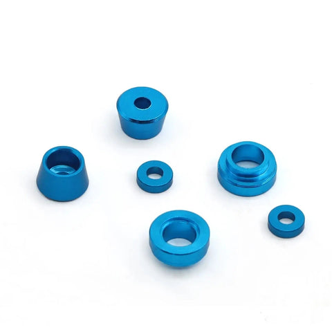 Upgrade Your TT02 RC Ride With Premium Metal Steering Flange Bushing And Gasket Set For Smoother Handling And Zero Play On 1/10 Scale Chassis blue anodized metal bushings and gaskets