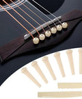 Bridge and pins from Guitar Maintenance Kit 77 Piece Set With Carry Bag For Acoustic Electric Ukulele Bass Banjo And Other String Instruments Includes Nut Saddle Files Radius Gauges Allen Wrenches Bridge Pins Winder Pliers Feeler Gauge And More For Quick Pro Setups.