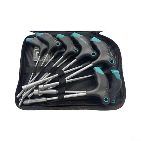 Tough T Handle Hex Socket Wrench Set 11 Piece With Magnetic Head Rubberized Non Slip Grip in a storage case.