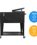 80 Quart Rolling Cooler Cart With Wheels For Outdoor Parties And Backyard Barbecues, black with open lid and shelf