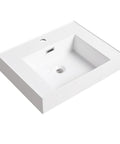 HAOCHRYSYPH Bathroom Resin Sink, Gloss White, 23.60 L x 18.10 W x 4.70 H in, rectangular design with centered drain hole.