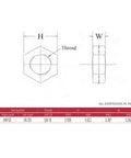 Technical drawing of 5/8-18 thread diameter nuts for Heavy Duty Chromoly Heim Joints Set With Weld In Bungs 1/2 Inch Bore.