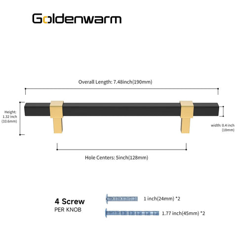 Black And Gold Cabinet Pulls 10 Pack 5 Inch Hole Center Drawer Handles dimensions and design illustration