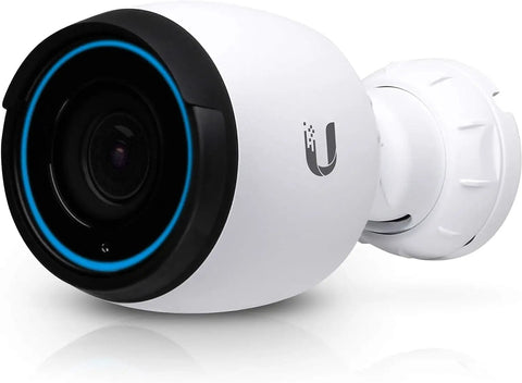 Close-up view of 25 Pack Box Renewed UniFi 4K Ultra HD Outdoor Bullet Network Camera showcasing lens and body design.