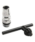 Heavy Duty Pneumatic Right Angle Die Grinder 15000 RPM parts including a chrome air fitting and black adjustment tool.