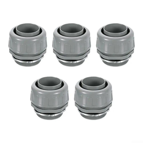 Five Pack Boss Grade 2 Inch NPT Nonmetallic PVC Flexible Conduit Connector Set With 180 Degree Bend, gray connectors for wiring.