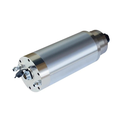 Kickass 5.5KW Water Cooled Spindle Motor With 125MM Diameter And Ironclad ER25 Collet Chuck Delivers Smooth High Torque Operation At 220V For Professional CNC Machines - side view showing spindle body and coolant ports.