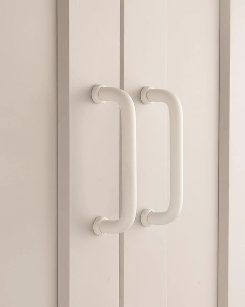 Five Pack White Modern Cabinet Pulls Drawer Handles With Three And Three Quarters Inch Hole Centers 96mm Aluminum Alloy installed on cabinet