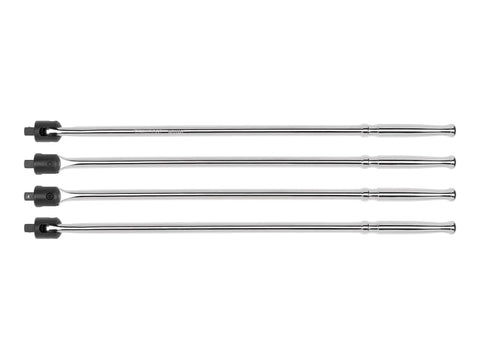 Four Half Inch Drive 24 Inch Breaker Bars With Pivoting Heads Built From AISI 4140 Steel For Auto Shops And Home Garages