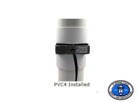 Radon Mitigation Exhaust Fan With 6 Foot Power Cord And 4 Inch PVC Pipe shown installed on duct
