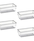Clear Drawer Organizer Set Of 4 Pieces For Office, Home, Kitchen And Makeup Storage, Grab And Go Crystal Clear Plastic Modular Box Trays