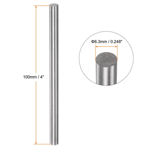 HARFINGTON 5pcs round HSS lathe rods, 6.3mm diameter x 100mm length; side view with end close-up.