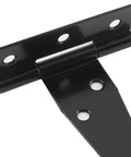 Close-up of Six Pack Of 3 Inch Black T Strap Shed Hinges Heavy Duty Gate Strap Hinges For Barn Doors Sheds Or Wooden Fences, solid iron