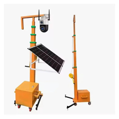 Rock Solid Manual Cable Winch Telescopic Aluminum Mast Eight Meter Reach with satellite camera and solar panel.