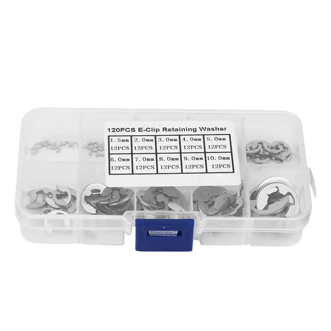 E Retaining Snap Circlip Kit 304 Stainless Steel Assortment, 120 Pieces, Sizes 1.5mm To 10mm, Easy Install, Silver Shaft Groove Clips