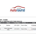 Fitment table for 5-Lug Wheel Hub And Bearing Assembly 512460, compatible with Ford Explorer 2011-2018, Police Interceptor Utility 2013-2019.