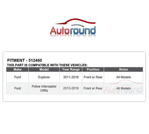 Fitment table for 5-Lug Wheel Hub And Bearing Assembly 512460, compatible with Ford Explorer 2011-2018, Police Interceptor Utility 2013-2019.