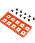 12Mm Square Tungsten Carbide Router Bit Replacement Inserts With Mounting Hardware, orange storage case with black screws.