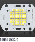 Screaming Bright Led Flood Light Multi Wattage Choices Rock Solid For Yard Security And Commercial Lots Built Like A Tank With Die Cast Aluminum And Rain Proof Seals showing CREE LED chip with 55 yellow diodes.