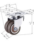 Four Piece Set Of Two Inch Brake Swivel Caster Wheels That Roll Slick And Dead Quiet On Hardwood Or Tile dimensions with dual wheels and locking mechanism