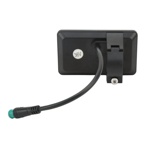 Back view of 36V Electric Bike LCD Display Panel With 5 Pin Waterproof Interface showing cable and mount for 22.2mm handlebar