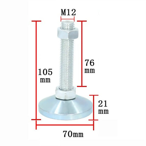 Rock Solid Adjustable Leveling Feet Crafted From Reinforced Carbon Steel For Heavy Cabinetry And Shop Gear Rapid Twist Mechanism M12 support with dimensions.