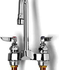 Deck Mount Lavatory Faucet With Swivel Gooseneck, 4-Inch Centers, Aerator, 1/2-Inch NPSM Male Shanks, White Finish, Built Tough Restroom Fixture