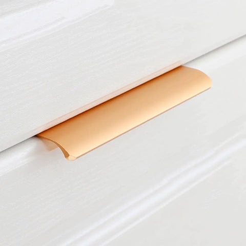 Gold finish flush pull handle on white drawer. Four Pack Sleek Invisible Pull Handles Gold Finish Cabinet Hardware Flush Drawer Pulls For Kitchen Cabinets Wardrobes Furniture Cupboard Doors Easy Install Hidden Aluminum Alloy No Tools Needed.