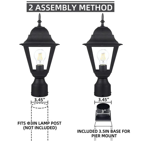 Outdoor Post Light Waterproof Cast Aluminum Lamp Post Fixture With Pier Mount Base Matte Black Sixteen Point Five Inch Lantern