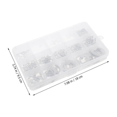 External Snap Ring Assortment Kit Stainless Steel 1.5 to 15 mm Clips 400 Pieces Retaining Ring Hardware for Quick Repairs DIY Friendly Durable Easy Install for Tools Machinery and Automotive Projects, plastic case