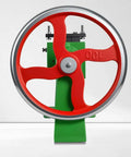 Heavy Duty Cast Iron Arbor Press With 47mm Stroke Manual Crank Bench Tool Beefy Build Designed For Real Shop Punching And Precision Stamping Work That Runs Like A Top Without Any Fuss Or Problems - Front view of red wheel and green body.