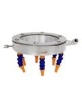 Shop Built Spindle Cooling Ring For Stone Engraving Rigs With 360 Degree High Pressure Water Spray Nozzle Universal Cnc Tool Cooler For Metal Fabbing Jobs 150Mm Bore, silver metal ring with blue and orange spray nozzles.