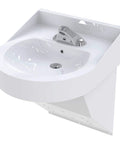 Solid White Wall Mount Bathroom Sink Built Tough From Premium Stainless Steel Comes With Matching Faucet And Raised Backsplash.