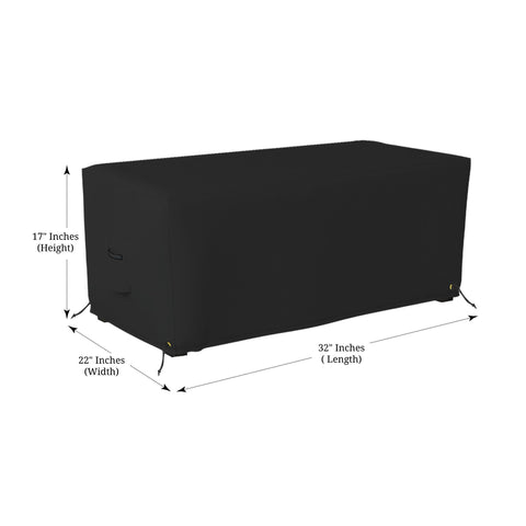 Rectangle Ottoman Cover For Outdoor Patio Furniture, Built to Last, Heavy Duty 12 Oz PVC Coated Polyester, Waterproof UV and Weather Resistant, Size 32 By 22 By 17 Inches, Black with Air Vents and Drawstrings