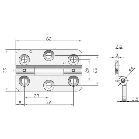 Professional Grade Heavy Duty Door Hinge For Industrial Machinery And Shop Equipment Load Bearing Thickened Stainless Steel Hardware with dimensions.