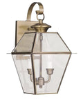 Westover 2-Light Outdoor Wall Lantern In Antique Brass, Old-School Style, Handcrafted Solid Brass Fixture, Weatherproof Exterior Light