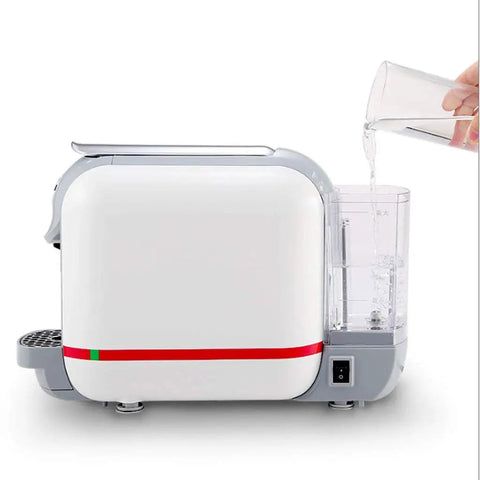 Side view of Compact Capsule Espresso Machine For Home And Office, Automatic Mini Coffee Maker With 20 Bar Pressure, 500ml Water Tank