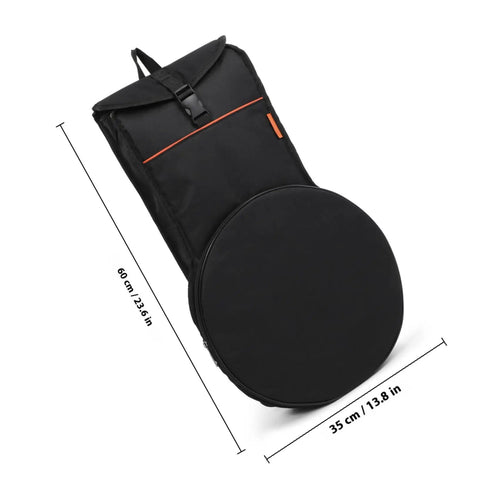 Durable Portable Drum Storage Bag In Black Oxford Fabric For Practice Pads Percussion Gear And Accessory Organizer, measures 35cm x 60cm.