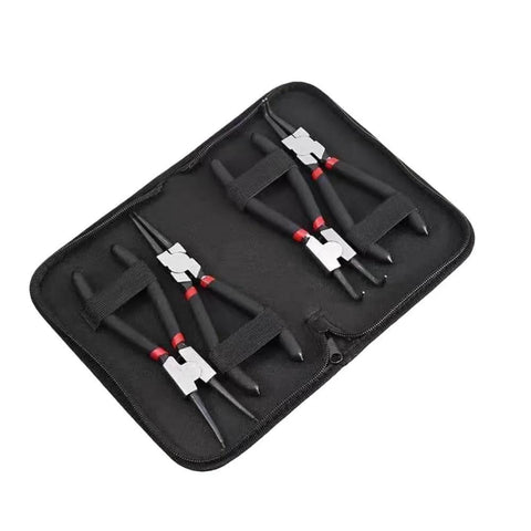 7 Inch Snap Ring Pliers Set Four Piece Internal External Circlip Pliers With Straight And Bent Jaw Beefy Heavy Duty Professional Pliers In Storage Pouch