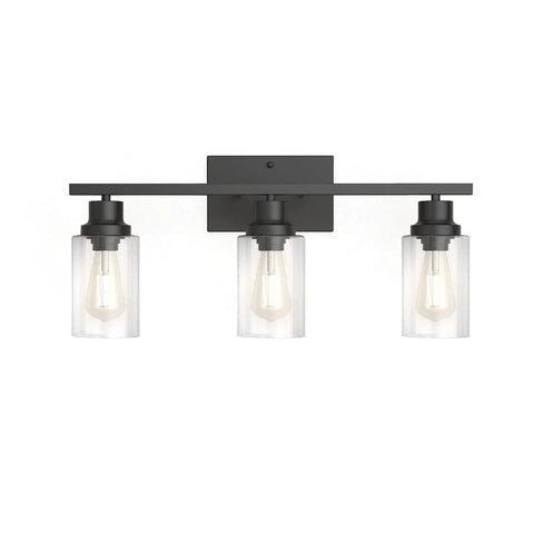 Matte Black 3 Light Vanity Light Fixtures With Clear Glass Shade, Industrial Style Bathroom Lighting, Wall Mount Sconce, Anti Rust Metal