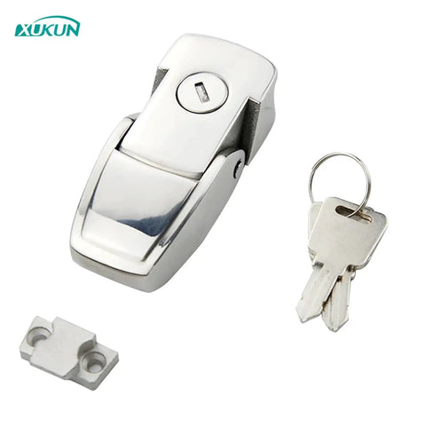 Cabinet Black Powder Coated Metal Hasp Latch With DK604 Security Toggle Lock And Two Keys Heavy Duty Steel Catch set on white background