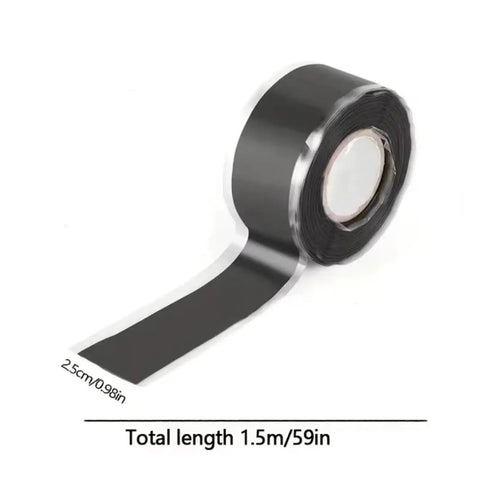 Premium Self Fusing Silicone Sealing Tape In Vibrant Green For High Grip Leak Fixing And Durable Insulation On Pipes, Hoses And Cables With Super Flexible Texture That Won T Crack Or Peel Under Any Stress, displayed on a white background, roll with visible length and width measurements.