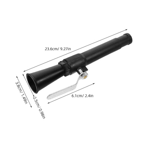 Badass Gear For Real Fire Emergencies This Two Piece Extinguisher Spray Head shows a matte black nozzle with dimensions for precision use.