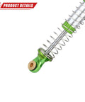 Close-up of green Lengthened Fifty Nine Millimeter Aluminum Oil Filled RC Shock Absorber Upgrade with Three Spring Options